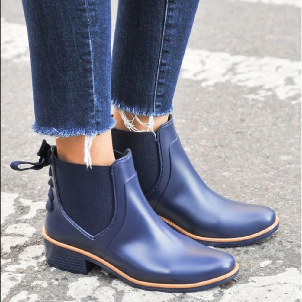 Bernardo Paxton Rain Boot lace up back Navy